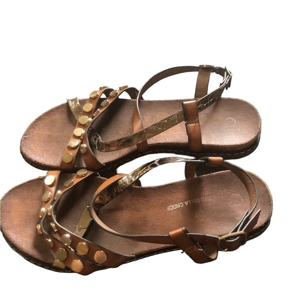 Roberto Della Croce Strappy Leather Sandal Sz. 6 Brown/Metallic Gold Rivets - Picture 1 of 5